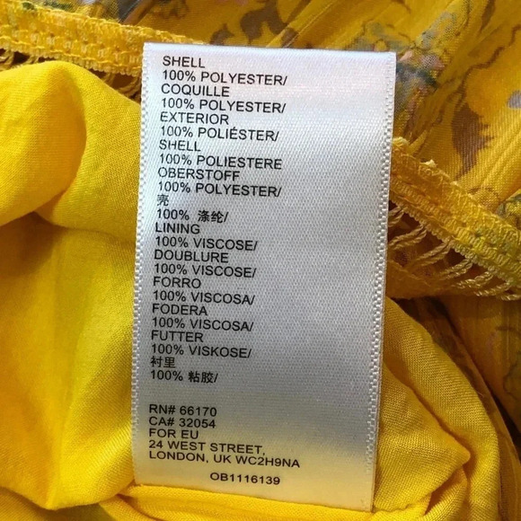 Urban Outfitters Yellow Gold Pippa Chiffon Tiered Floral Mini Dress Size XS - Picture 14 of 14